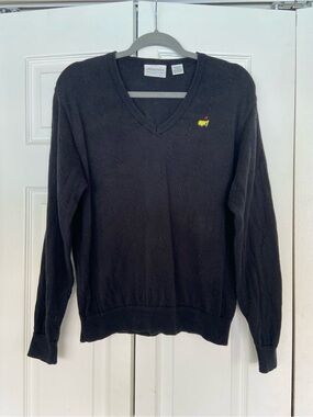 Masters Black Crewneck Sweater with Green & Gold Logo Tag